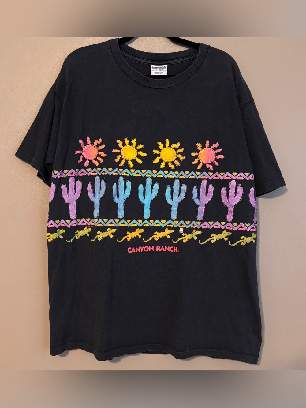 Vintage 90s Canyon Ranch Southwestern Aztec Multi Neon Print Graphic Tee Sz XL
